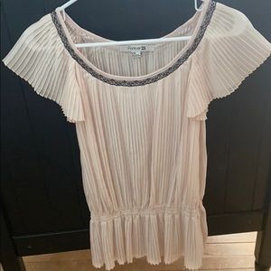 Blush Cream Blouse with black lace detail